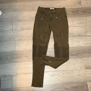 ELAN Stacked Moto Skinny Women's Green Denim Jeans Small Zip Ankle